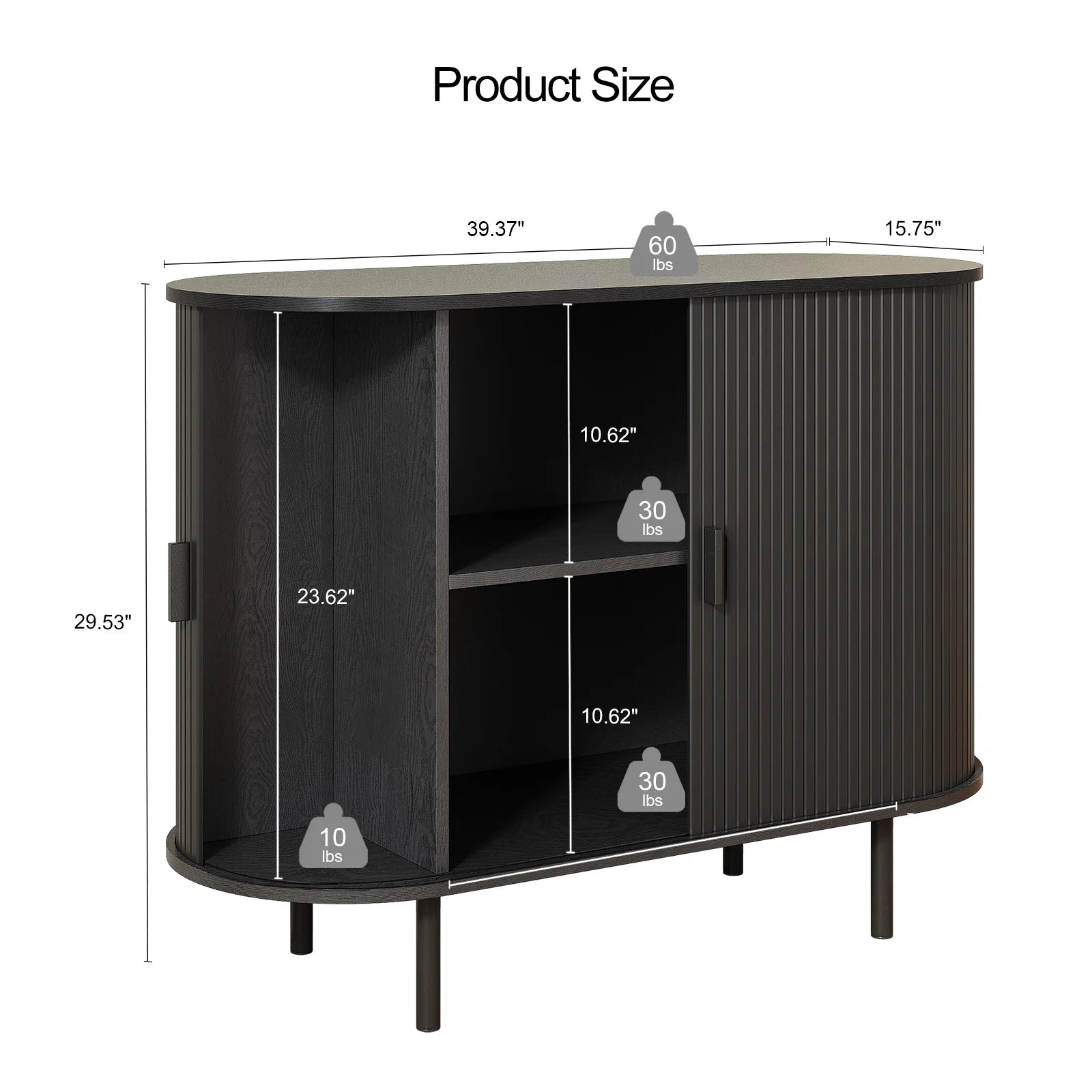 40" Cabinet Sideboard Buffet, Storage, Sliding Door & Adjustable Shelf