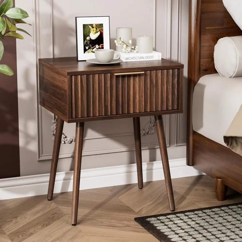 Nightstand Charging Station LED Light 19" W Fluted Round Edge