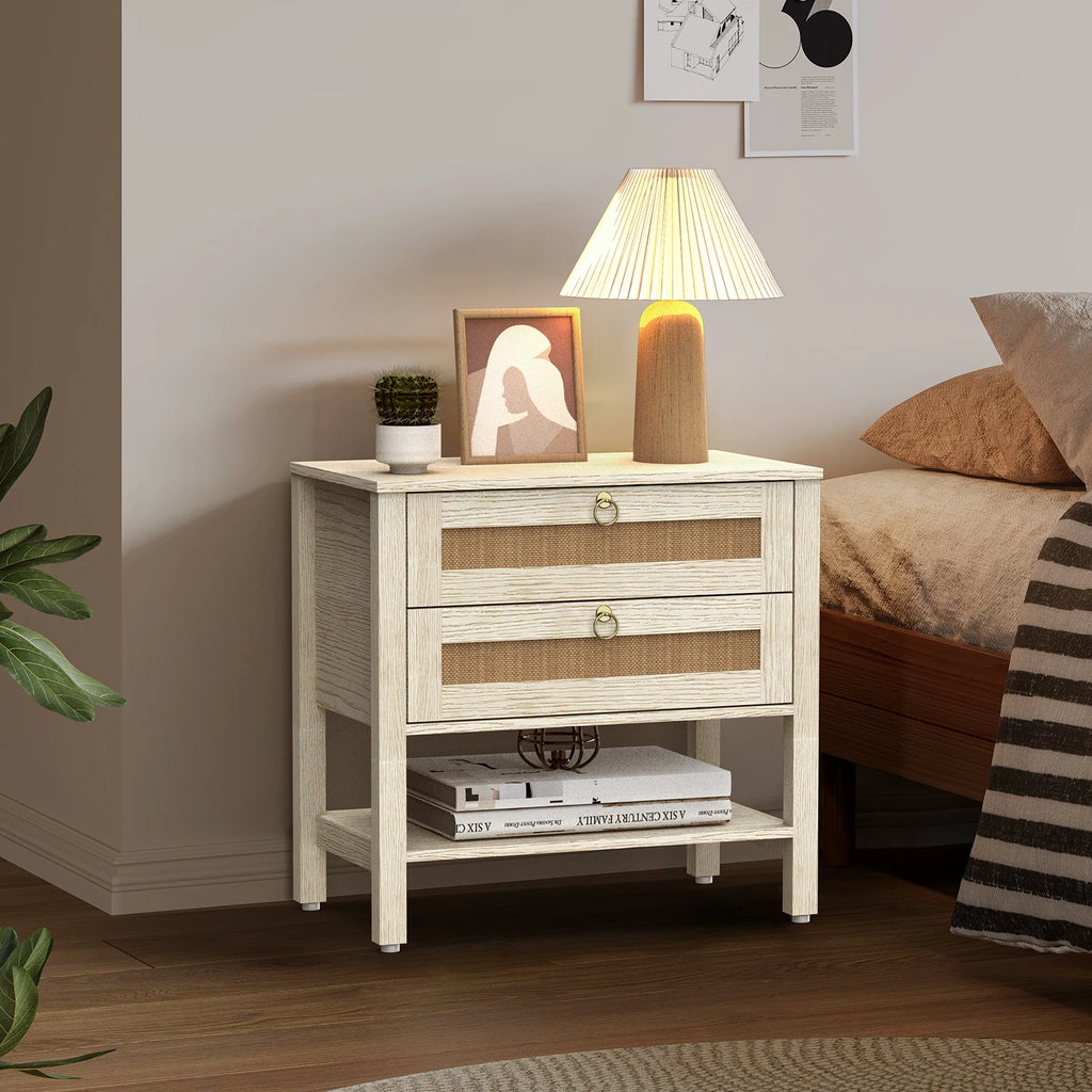 Large Fluted End Table 2-Drawer 22.8IN Wide