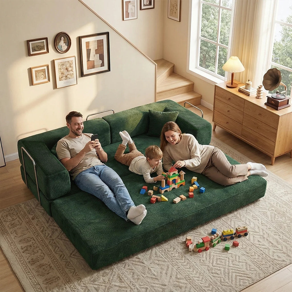 79" Queen Size Futon Sofa Bed, 4-in-1 Folding Boneless Sleeper