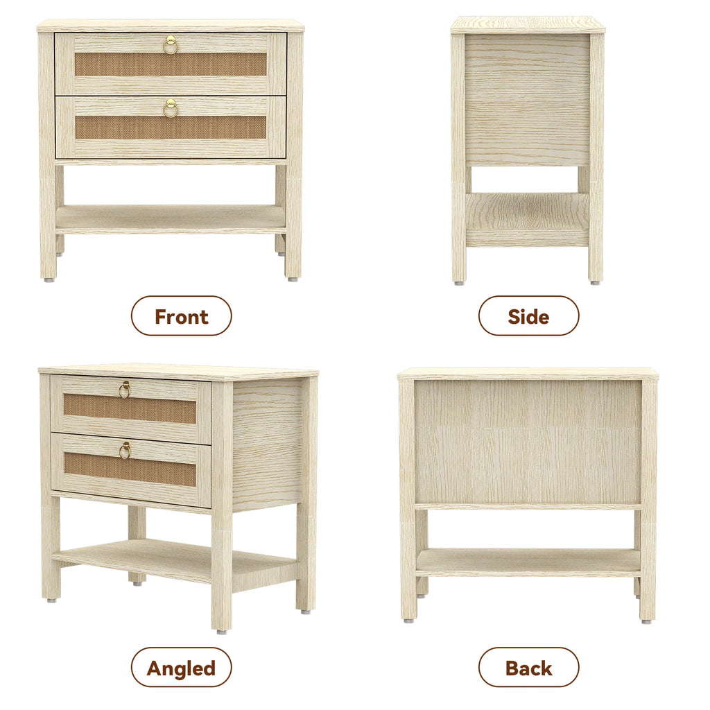 Large Fluted End Table 2-Drawer 22.8IN Wide