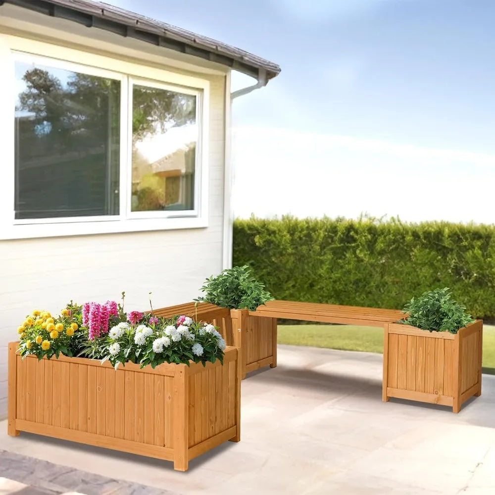 76.7" Outdoor 2-in-1 All-Weather Wood Porch Bench Planter Boxes  Seat