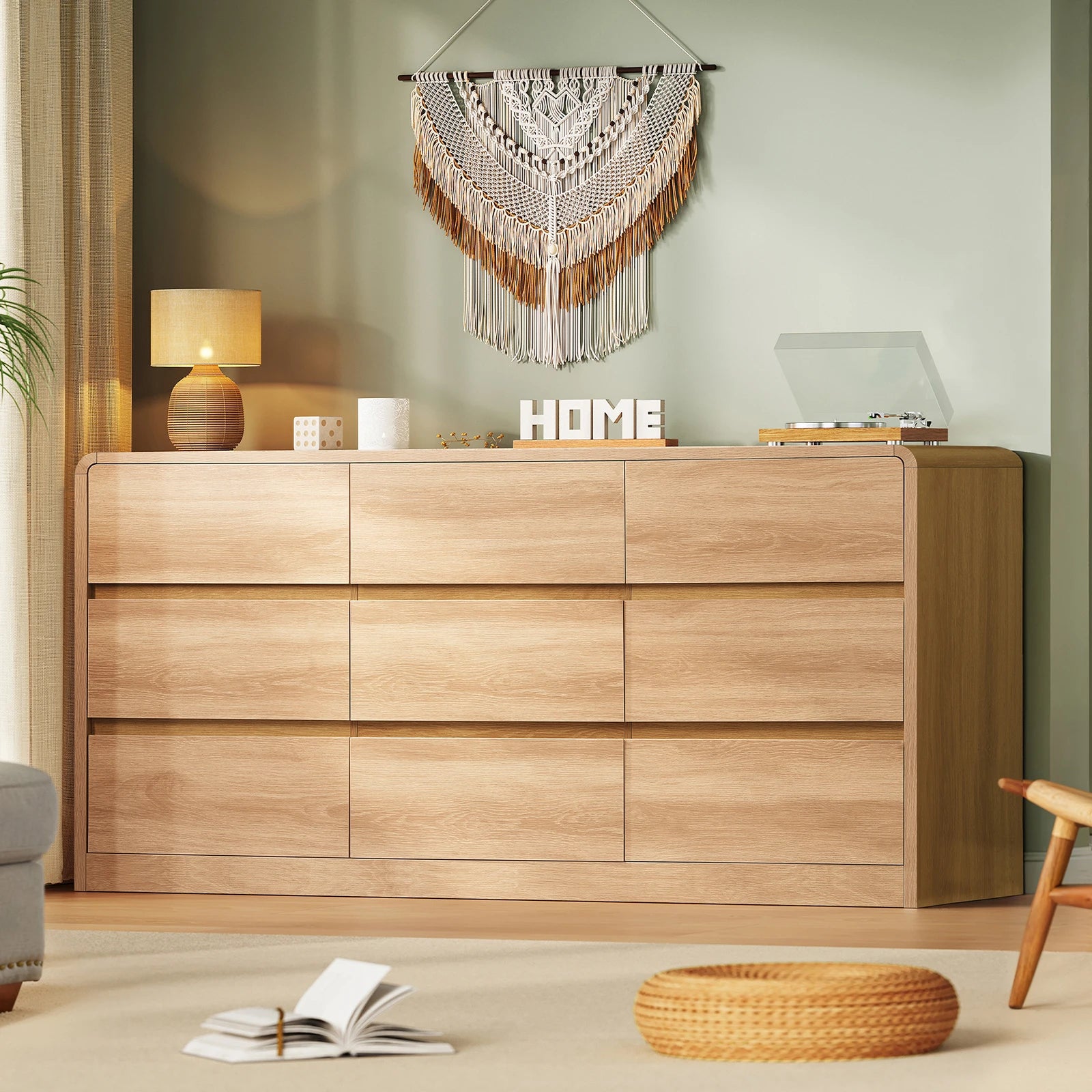 9-Drawer 63Inch Wide Dressers With Curved Profile Design