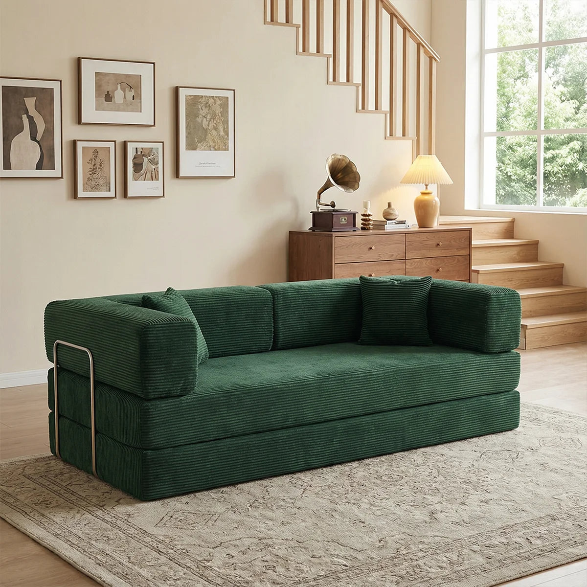 79" Queen Size Futon Sofa Bed, 4-in-1 Folding Boneless Sleeper