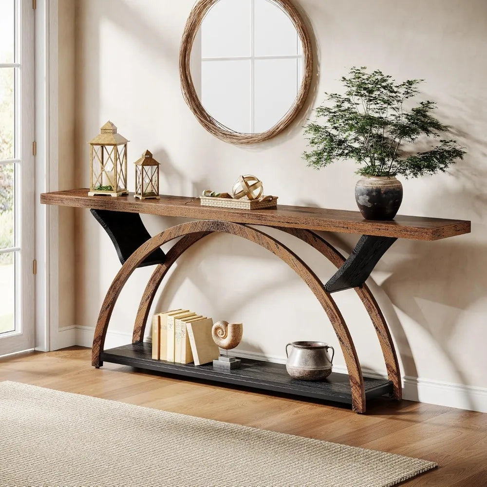 70.87" Console Table with 2 Tiers of Storage Shelves