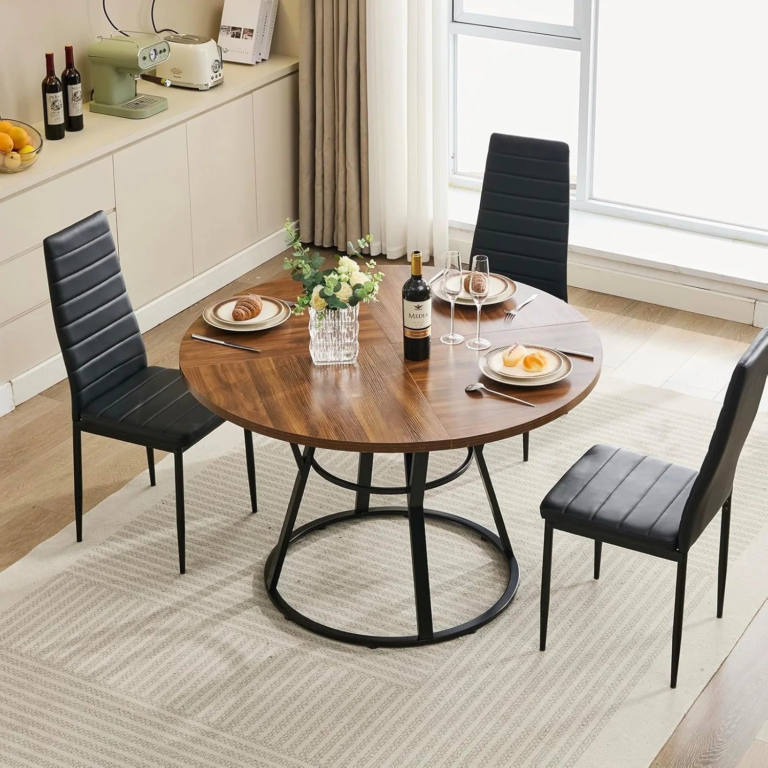47” Round Dinner Table for 4-6, with Metal Legs