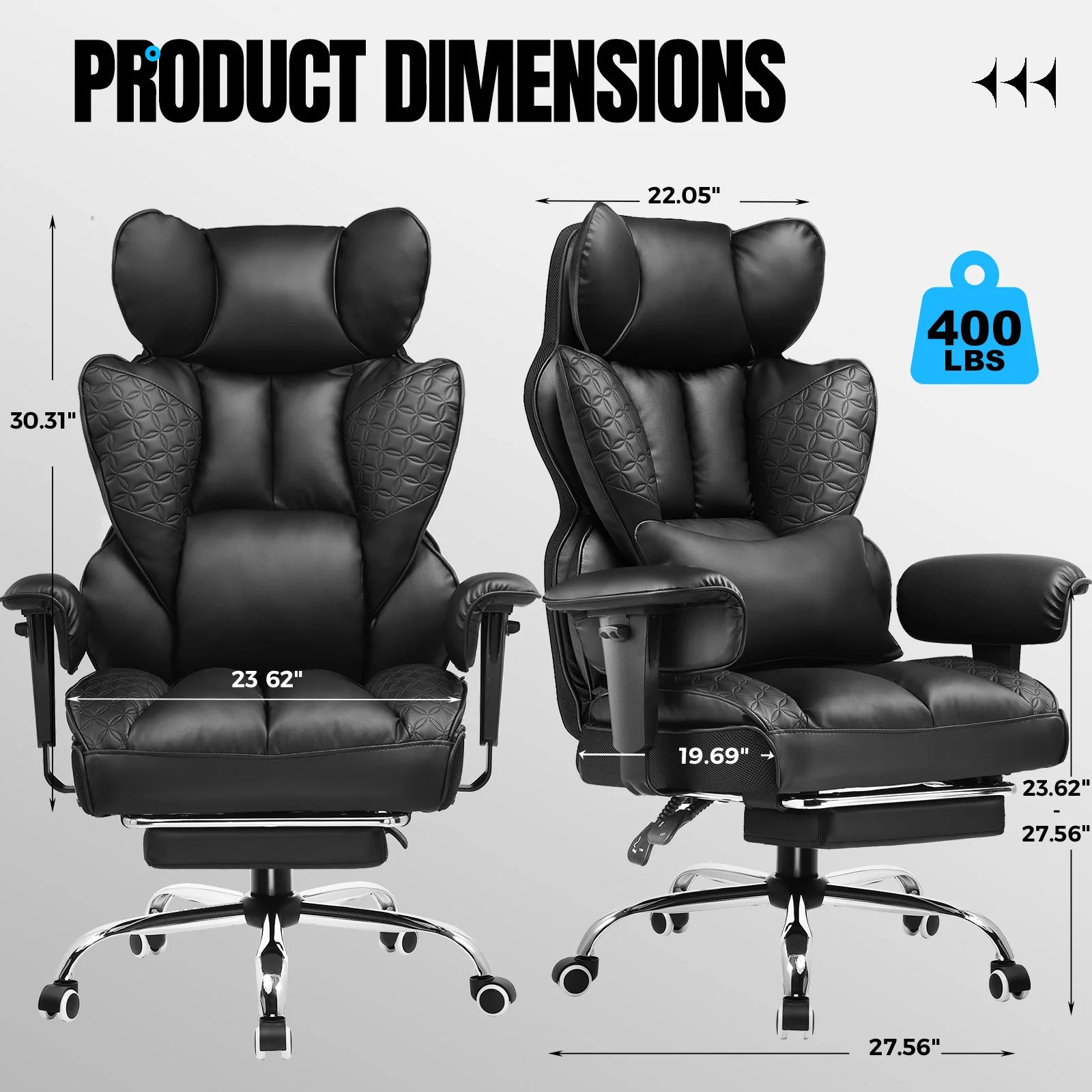 Ergonomic Leather High Back Gaming Chair Footrest, Adjustable Armrests