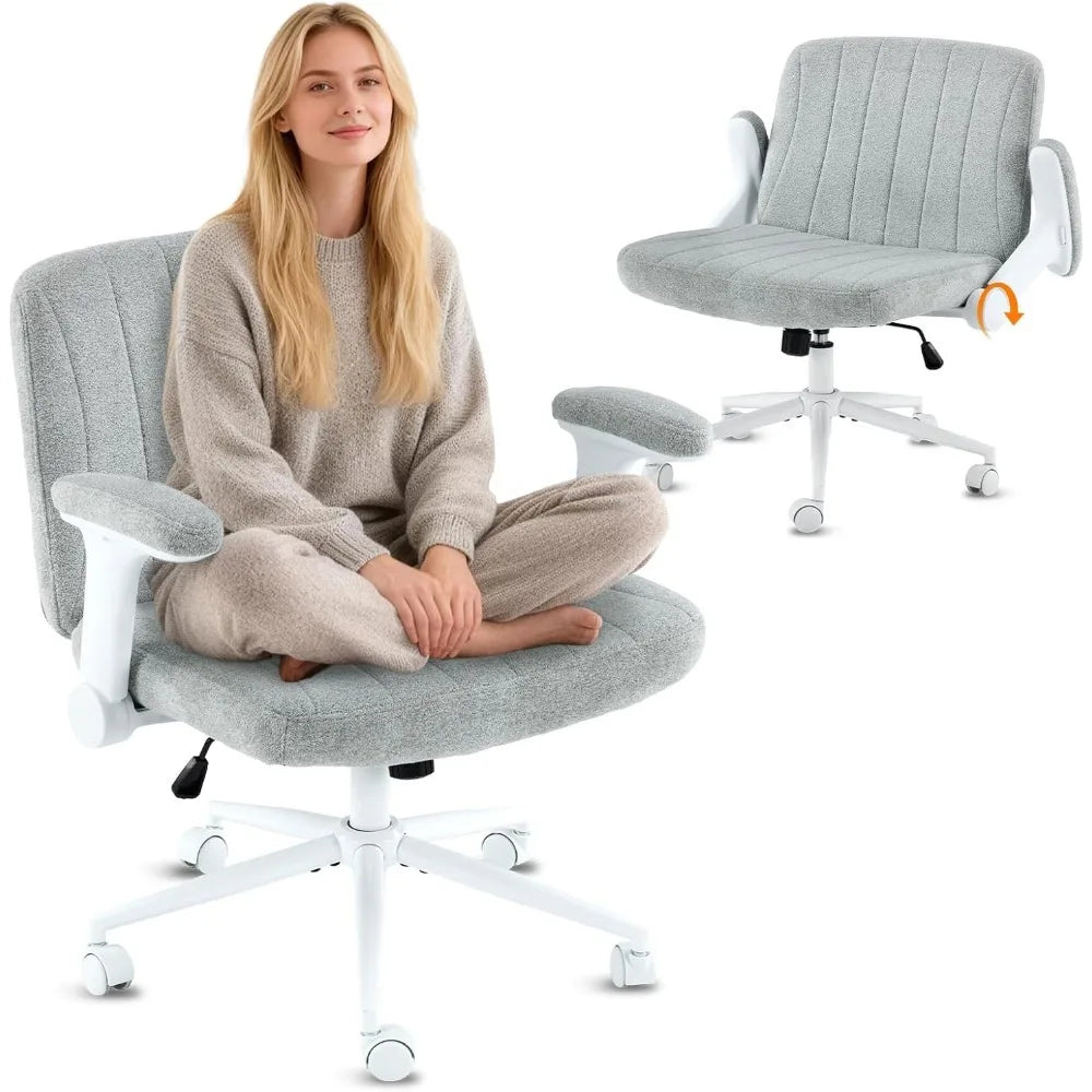Extra Wide Cross Legged Chair, Wheels, Adjustable Flip-Up Arms