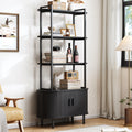 71" Tall, 4-Tier Book Shelf Cabinet, Sliding Door & Adjustable Footpad