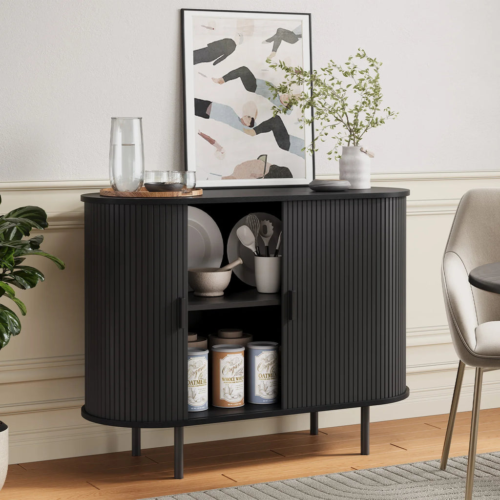 40" Cabinet Sideboard Buffet, Storage, Sliding Door & Adjustable Shelf