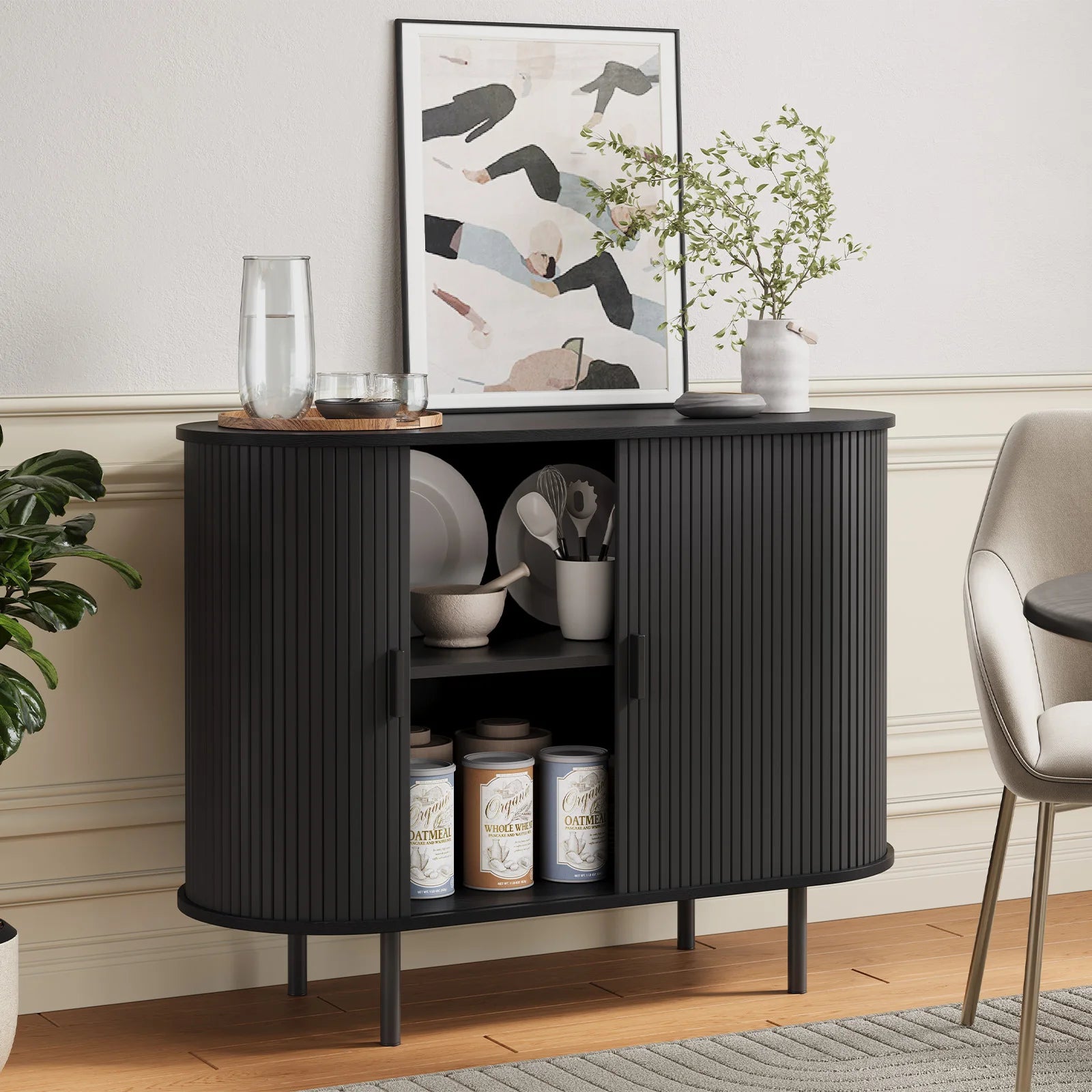 40" Cabinet Sideboard Buffet, Storage, Sliding Door & Adjustable Shelf