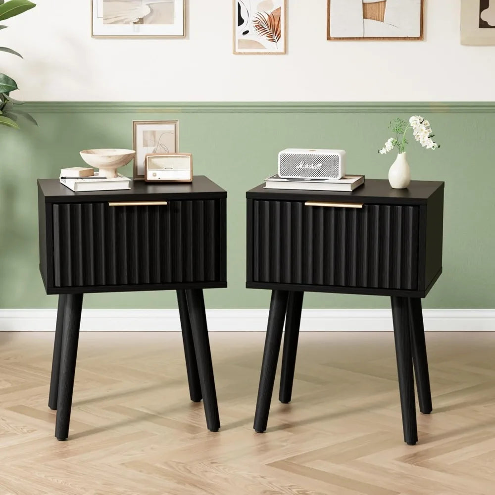 Nightstand Charging Station LED Light 19" W Fluted Round Edge