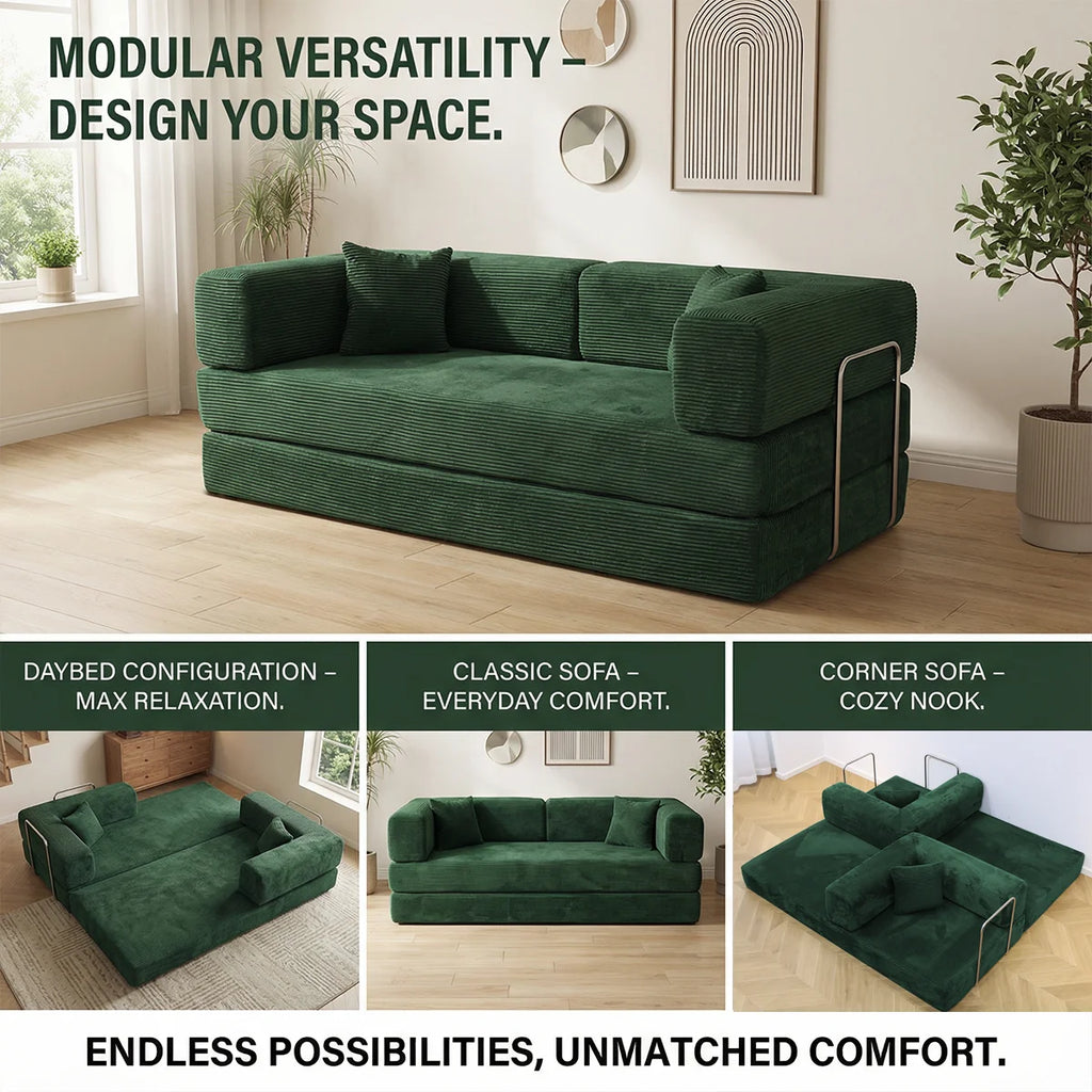79" Queen Size Futon Sofa Bed, 4-in-1 Folding Boneless Sleeper