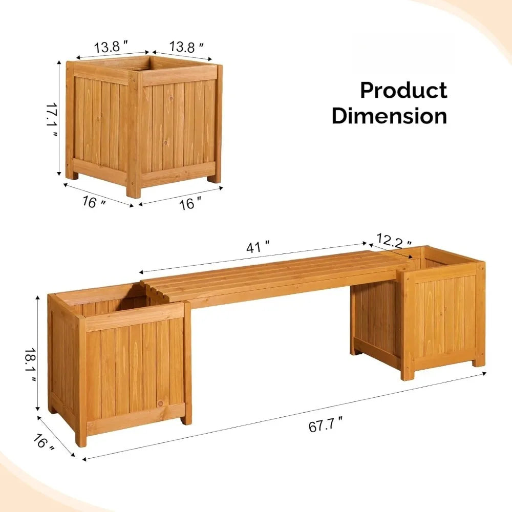 76.7" Outdoor 2-in-1 All-Weather Wood Porch Bench Planter Boxes  Seat