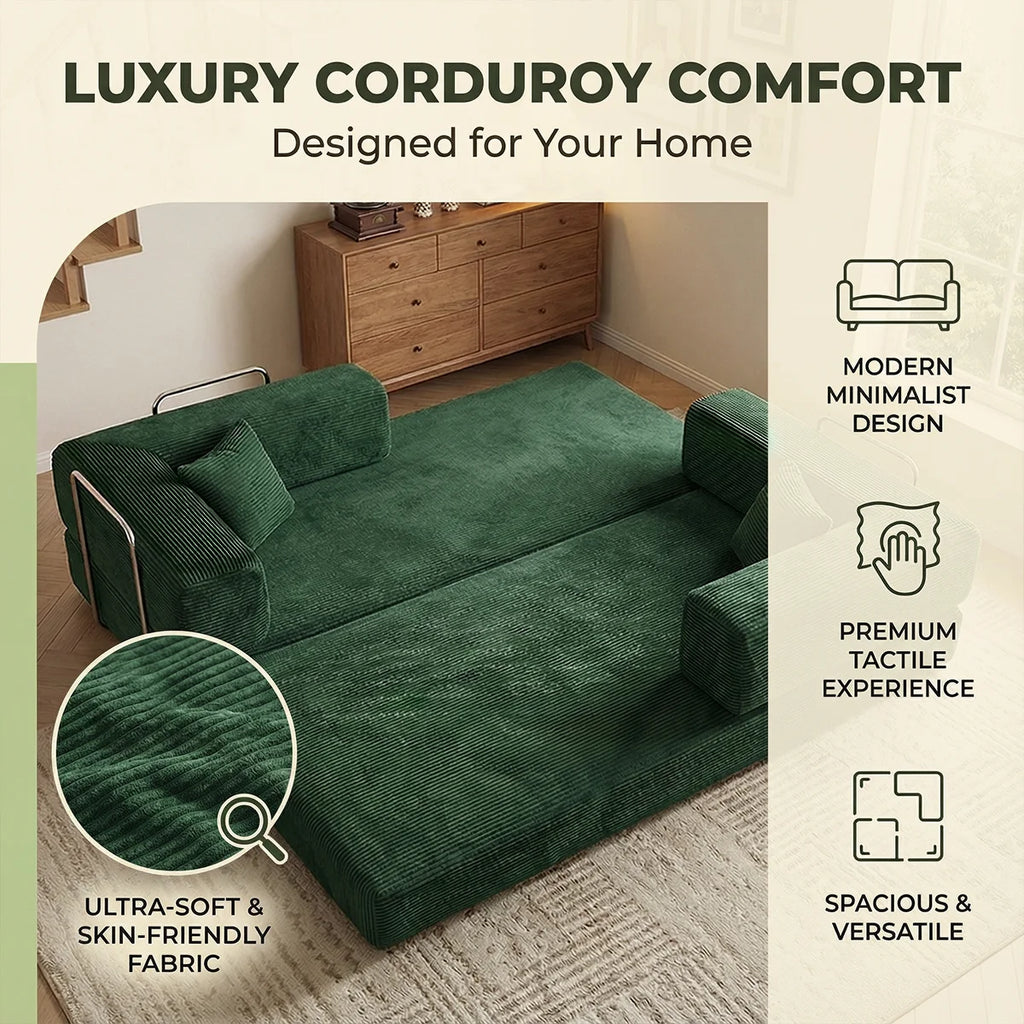 79" Queen Size Futon Sofa Bed, 4-in-1 Folding Boneless Sleeper