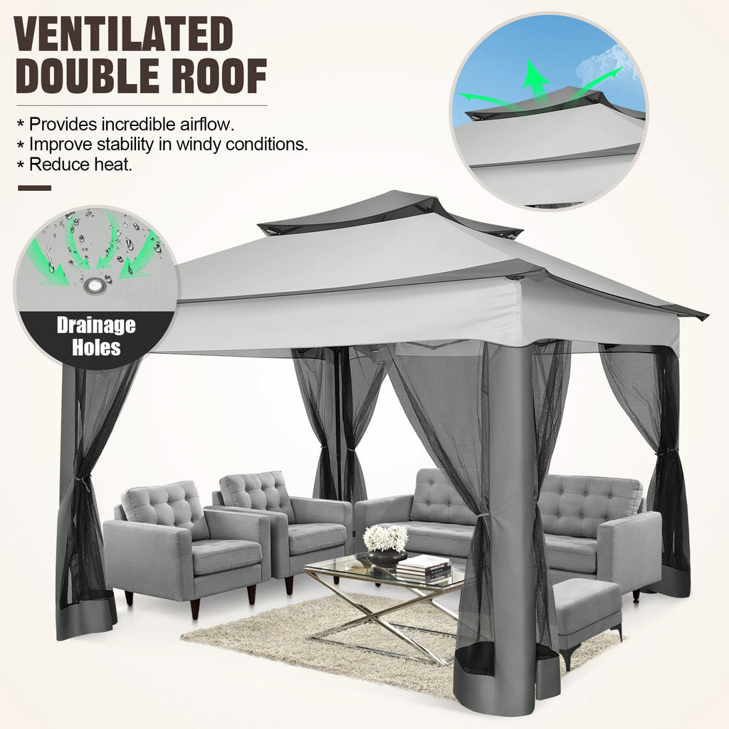 11'x11' Pop-Up Gazebo Pavilion W/Mosquito Netting, Canopy Tent W/Carry Bag