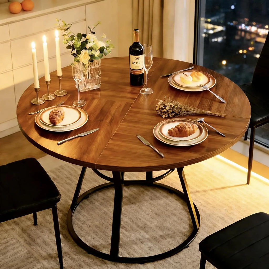 47” Round Dinner Table for 4-6, with Metal Legs