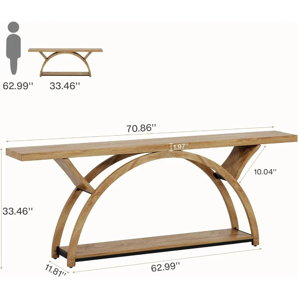 70.87" Console Table with 2 Tiers of Storage Shelves