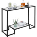 42 Inch Console Table, Tempered Glass Narrow , 2-Tier Table