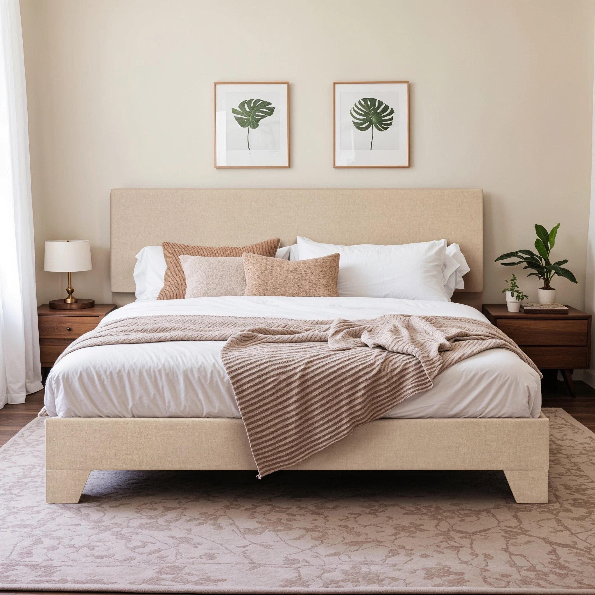 Strong Bed Frame, Adjustable Headboard, Soft Linen Fabric, Noise-Free