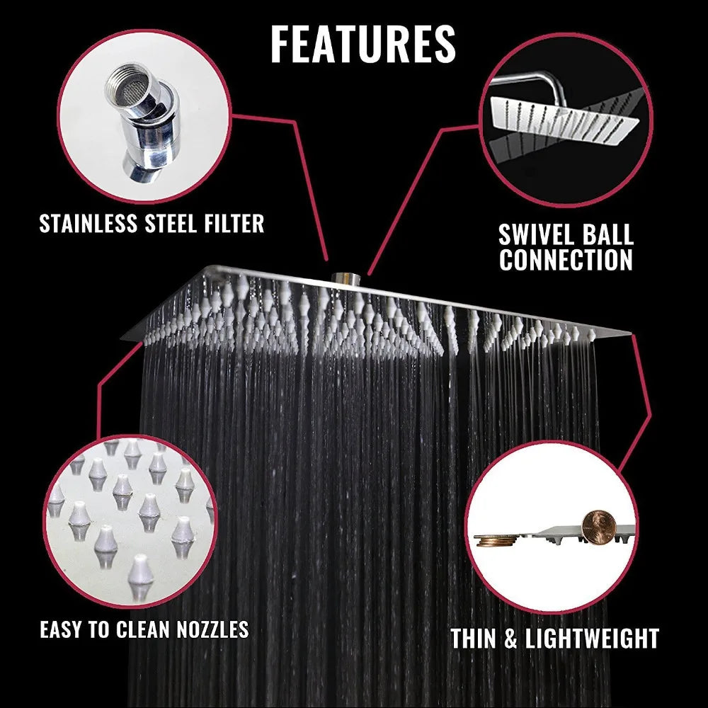 Stainless Steel Ultrathin 16" Rainfall, Large Flow Shower Head Chrome