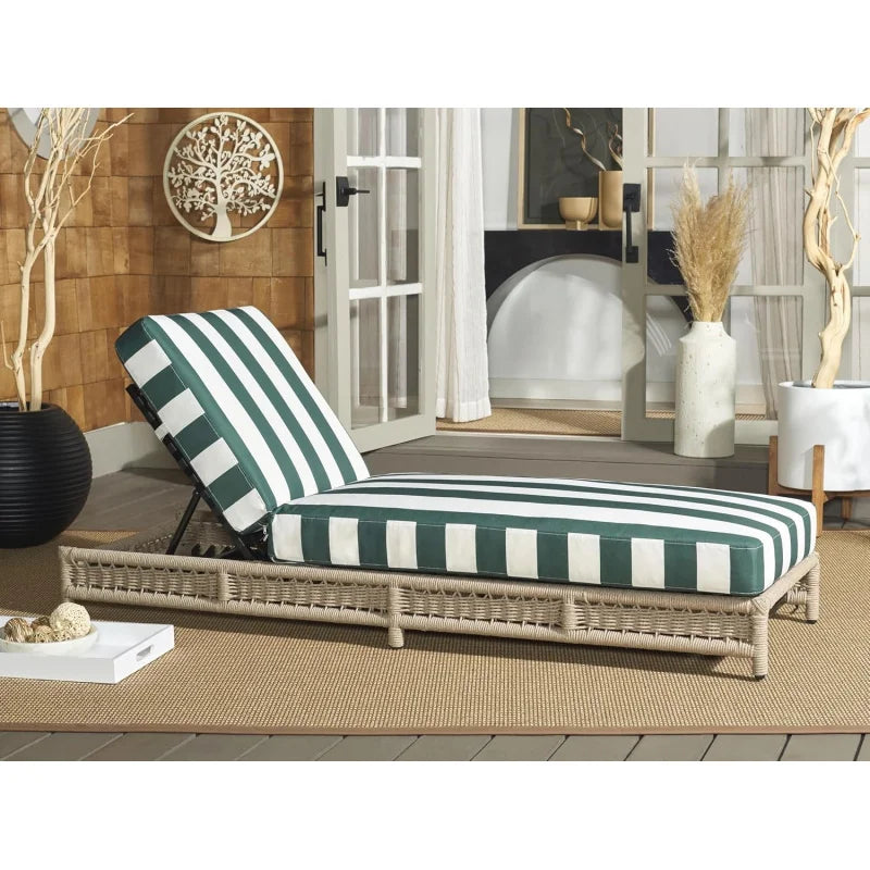 74" Callan Heather Tan Rope Chaise, Hunter Green Stripe Cushion