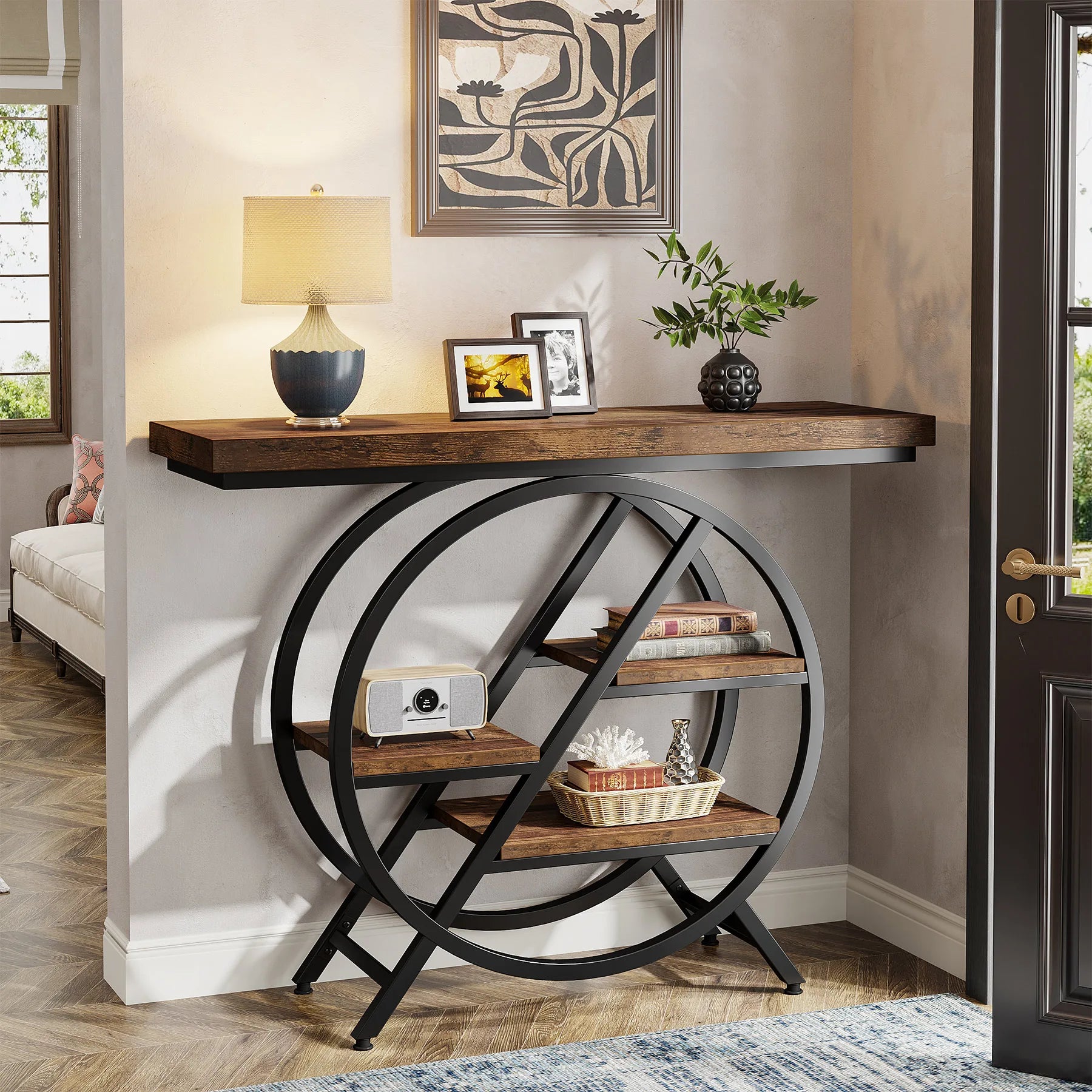 39.4IN Console Table, Thickened Tabletop, 4- Tierl Narrow Sofa Table