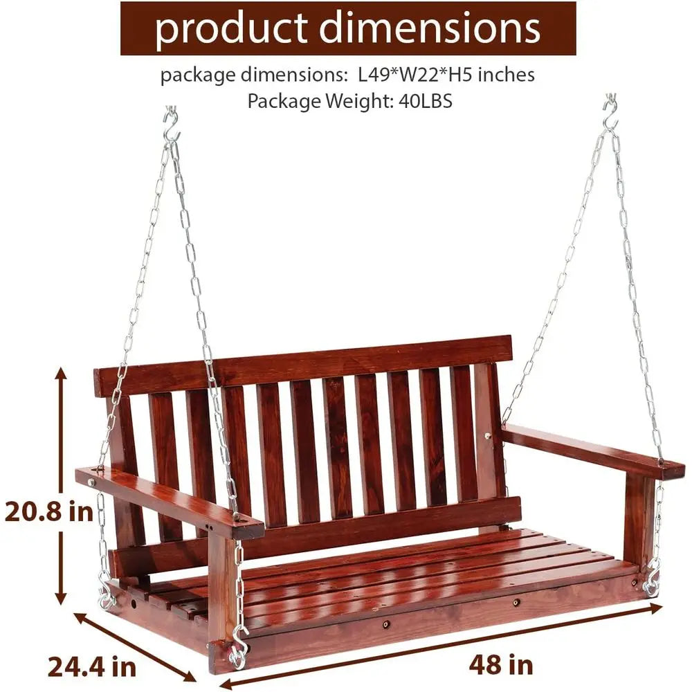 48" Wood Porch Swing 800 LBS Load Two-Person Seating