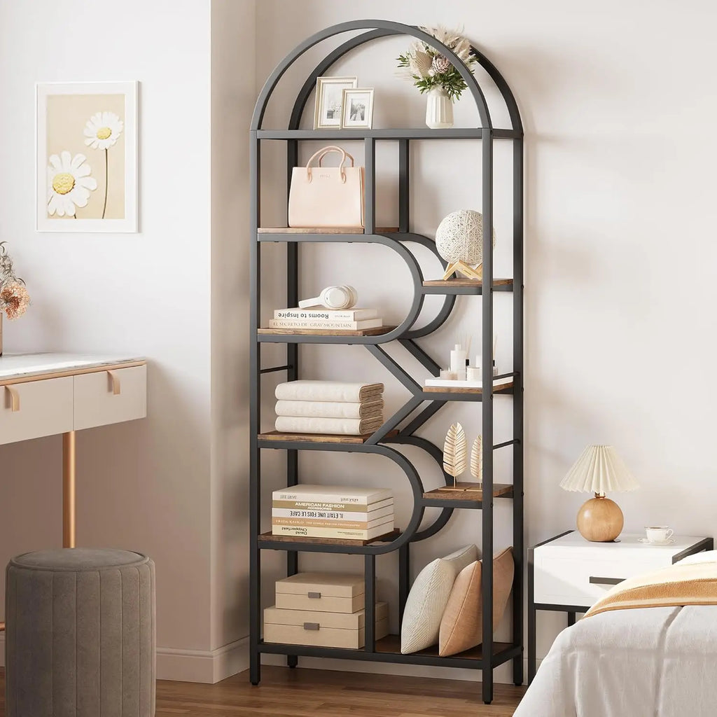 6-Tier Arched Bookcase 81.7in Tall, Geometric Large Open Shelves