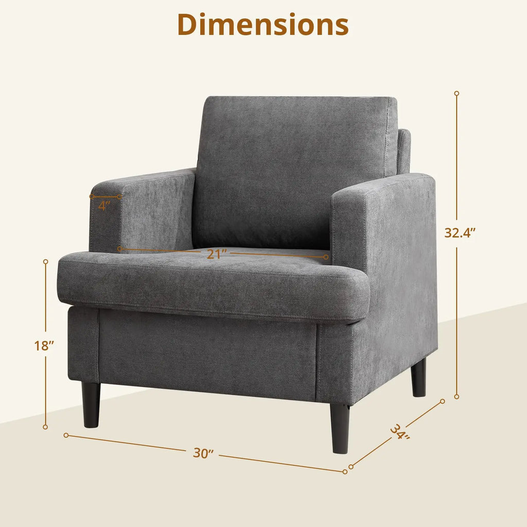 Accent Chair, Linen Soft Thick High Resilience Foam Cushion, Wood Legs