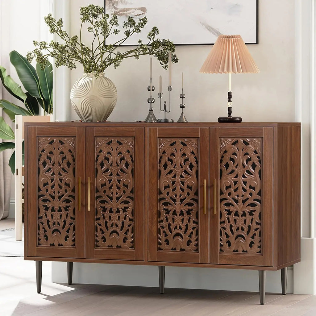 47.8" Accent 4-Door Carving Buffet Cabinet with Storage