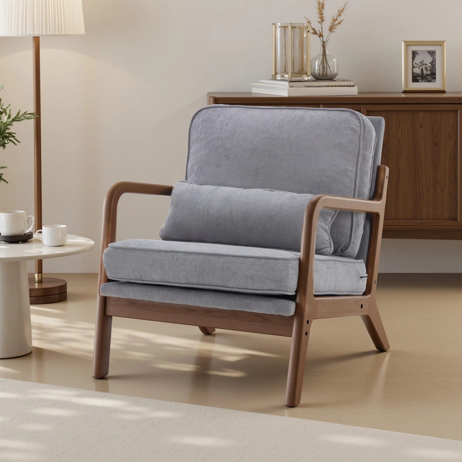 Chair Solid Wooden Frame, Arms and Waist Cushion