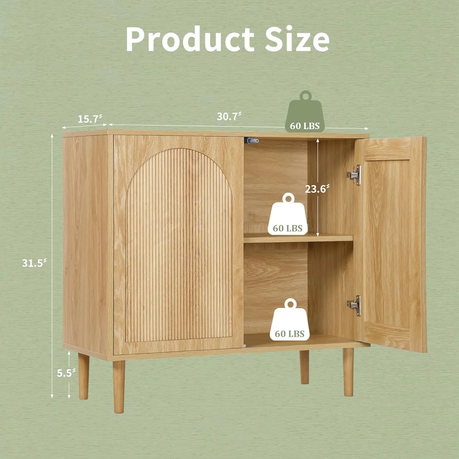 63" Fluted Buffet Cabinet Wood Arched Profile