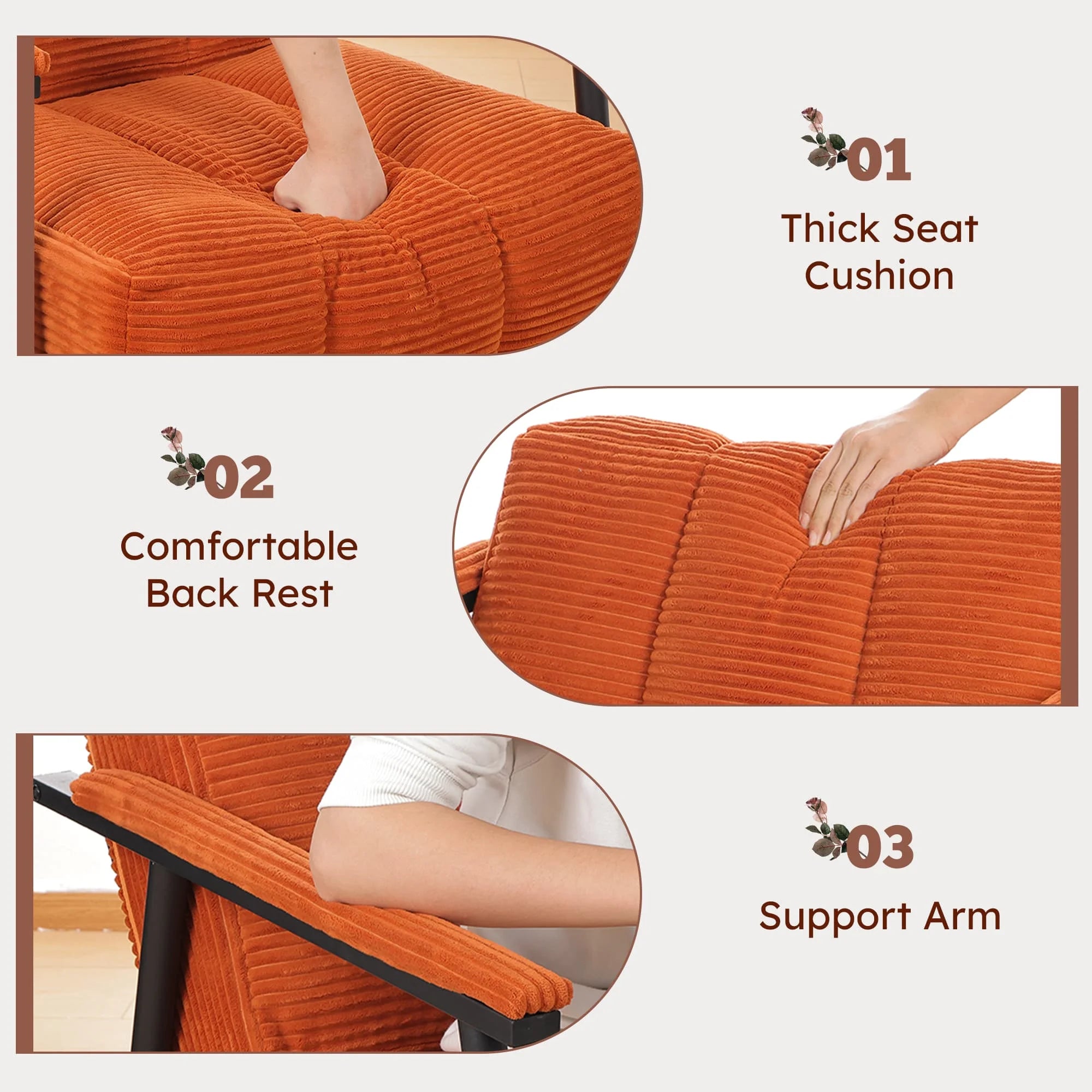 Accent Upholstered Armchair, Thick Cushion, with Metal Frame
