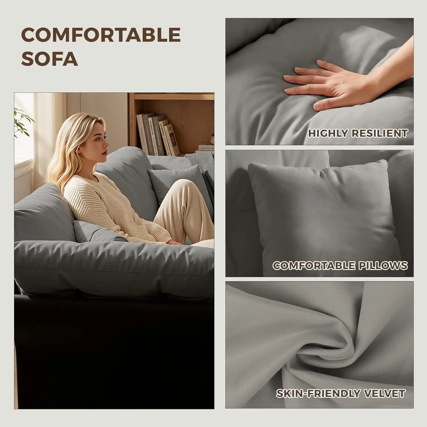 74.8" 3-in-1 Queen Velvet Convertible Pull-Out Sofa Bed, Pockets