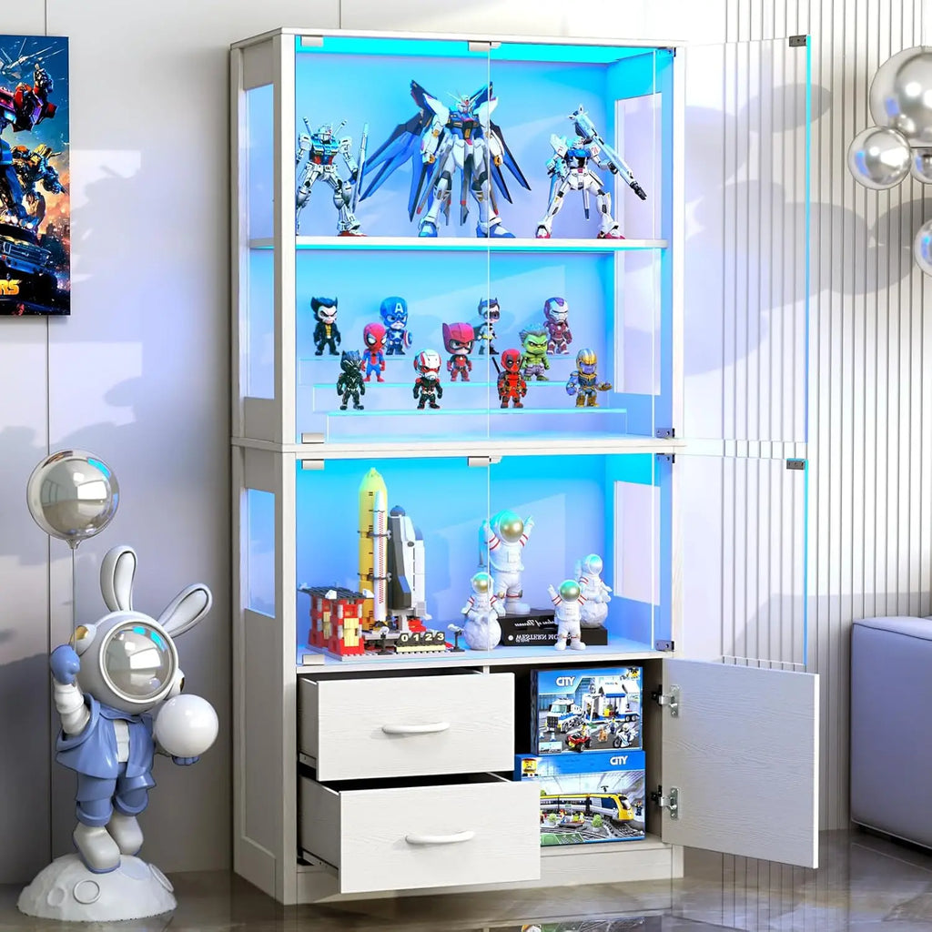 Display Glass Doors, 4-Tier Display 3-Color Lights, Human Body Sensor