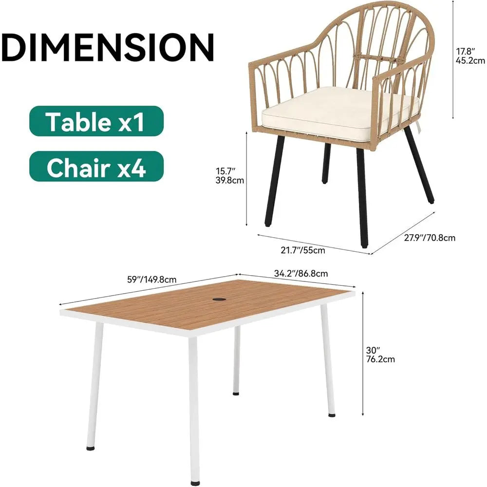 Outdoor 59IN 5-Pc Dining Set, Table and Chairs For 4-6 People