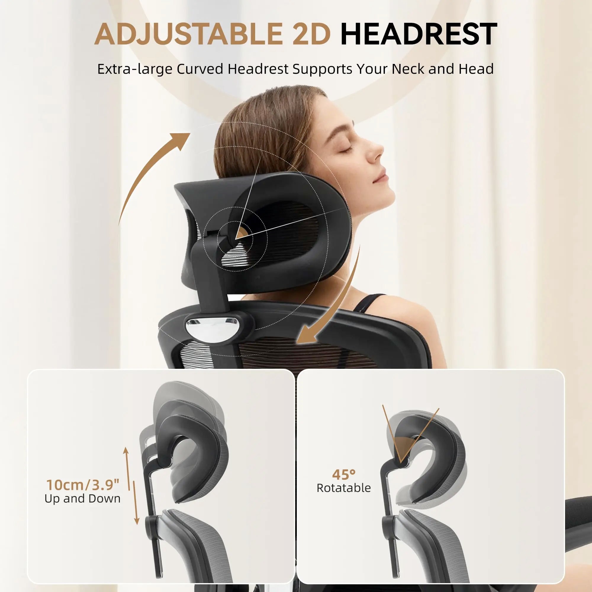 Ergonomic High-Back Mesh, Adjustable Headrest, Lumbar Support. 360° Swivel, Rolling