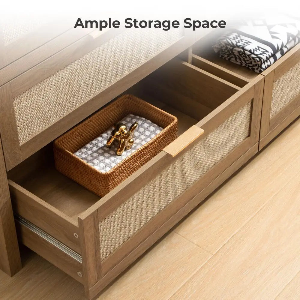 7-Drawer Dresser 57IN Wide Rattan Dressers, Large Chest of Drawers