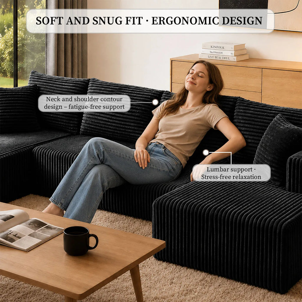 132IN 8-PC Corduroy Modular U-Shaped Sectional Sofa, Double Chaise, Seats 6