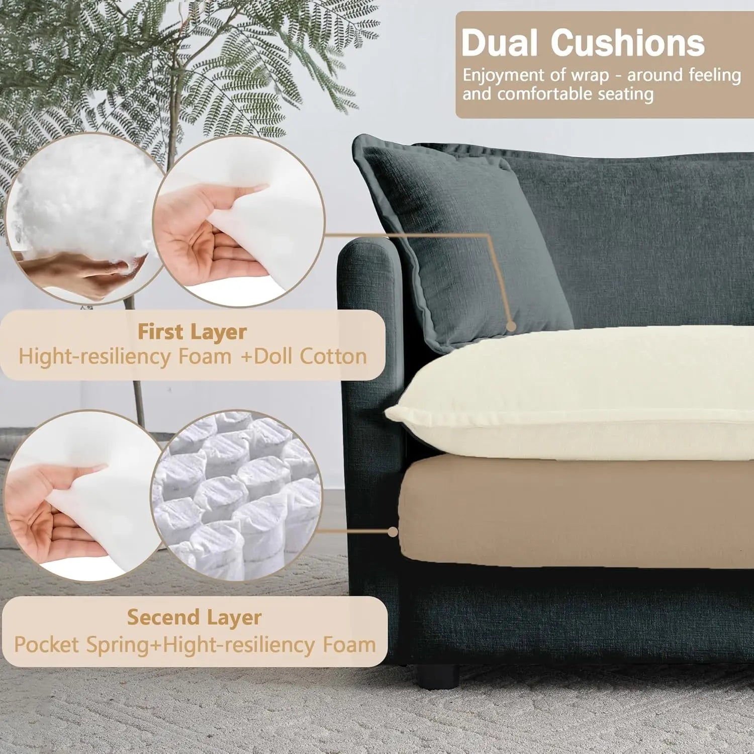 41.4" Sofa Cloud Couch, 1-Seat Chenille Deep Seat Pillow