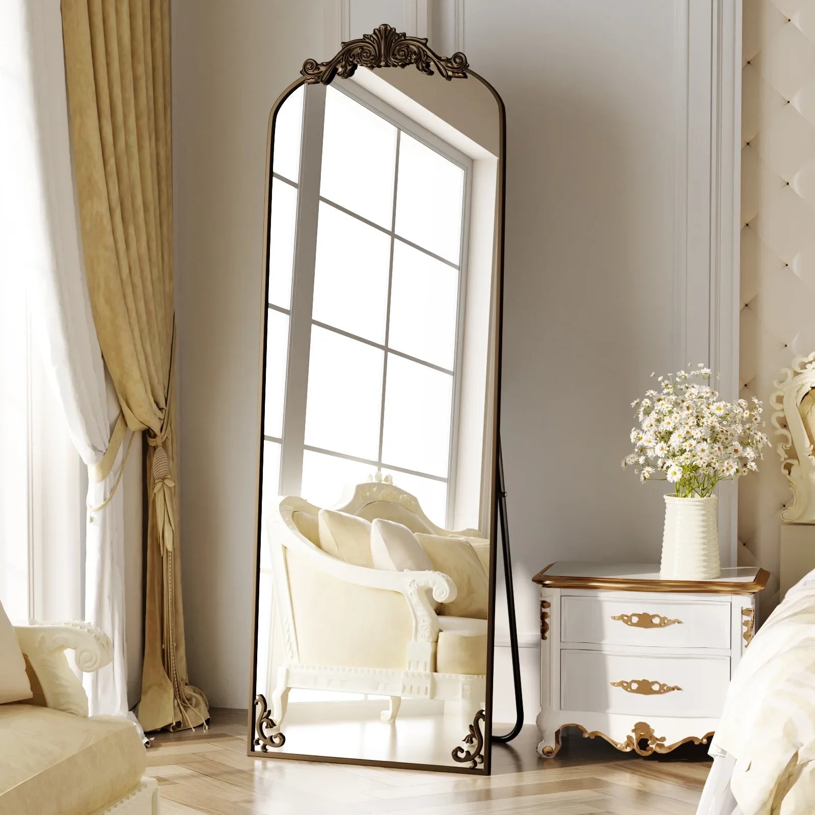 BEAUTYPEAK Full Length Mirror with Baroque Flower Head Design