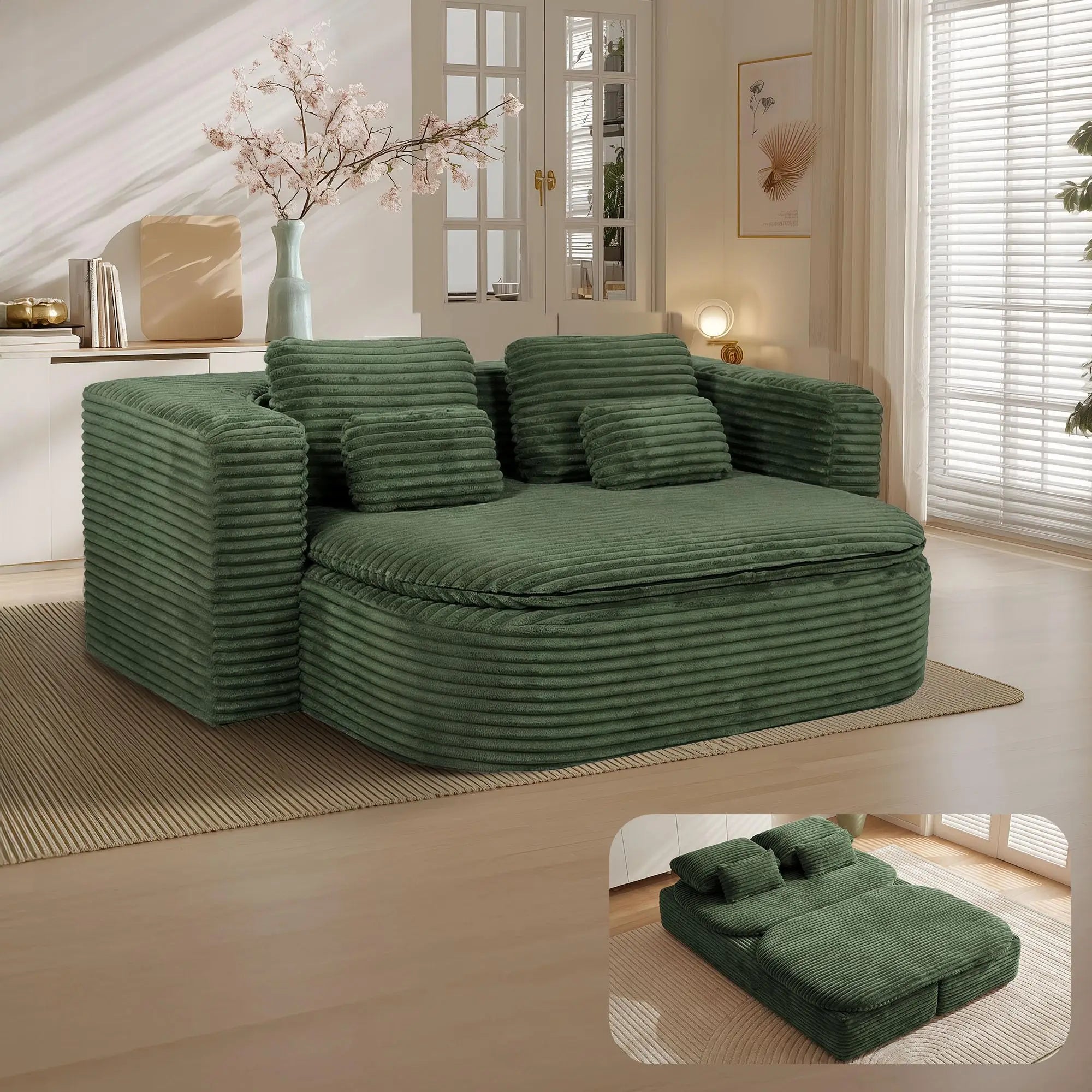 75'' Foldable Sleeper Sofa Bed, Memory Foam Boneless Couch 2-in-1
