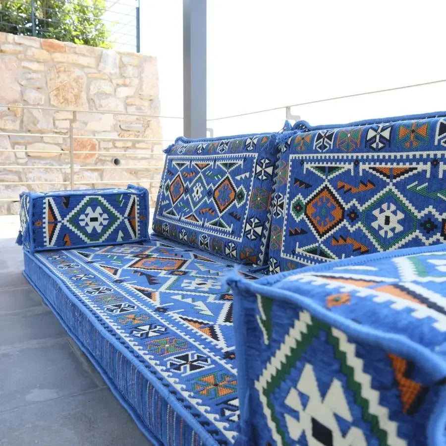 Moroccan Traditional Bohemian Furniture Loveseat 75x27x4IN Floor Seating Convertible Mattress