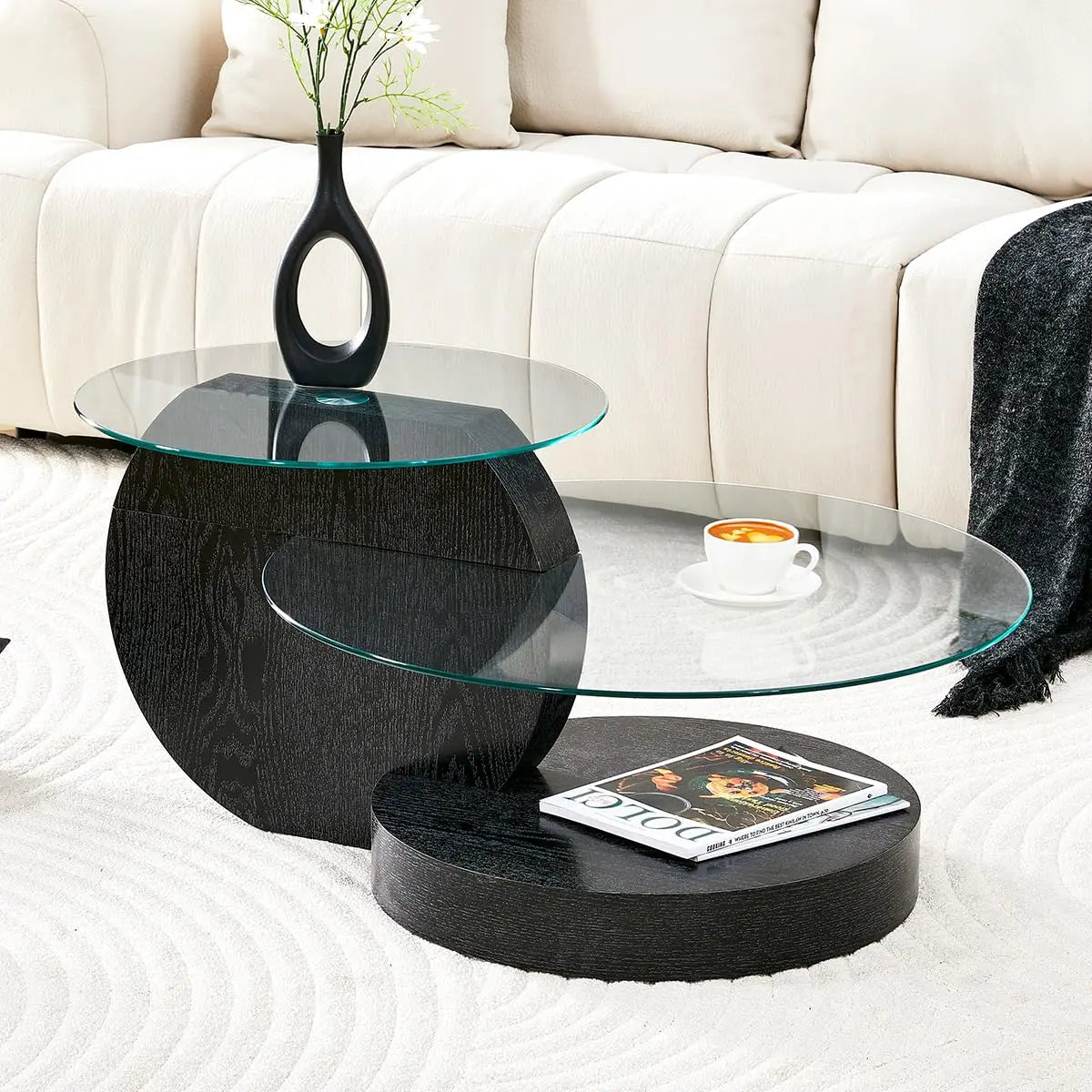 3IN Large Glass Round Coffee Tabletops｜3-Tier Tempered Glass｜