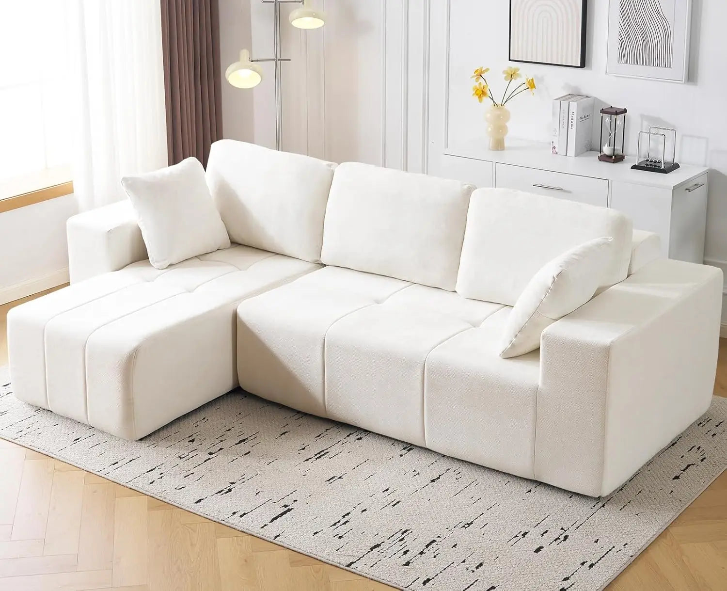 105" Cloud Modular Sectional Couch,Chenille Boneless Couches with Deep Seat,Upholstered L-Shape Sofa with Chaise,, Customized