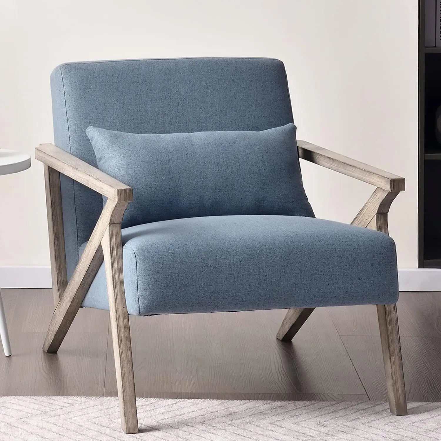 Mid-Century Chair, Wood Frame, Upholstered Armchair, Waist Cushion