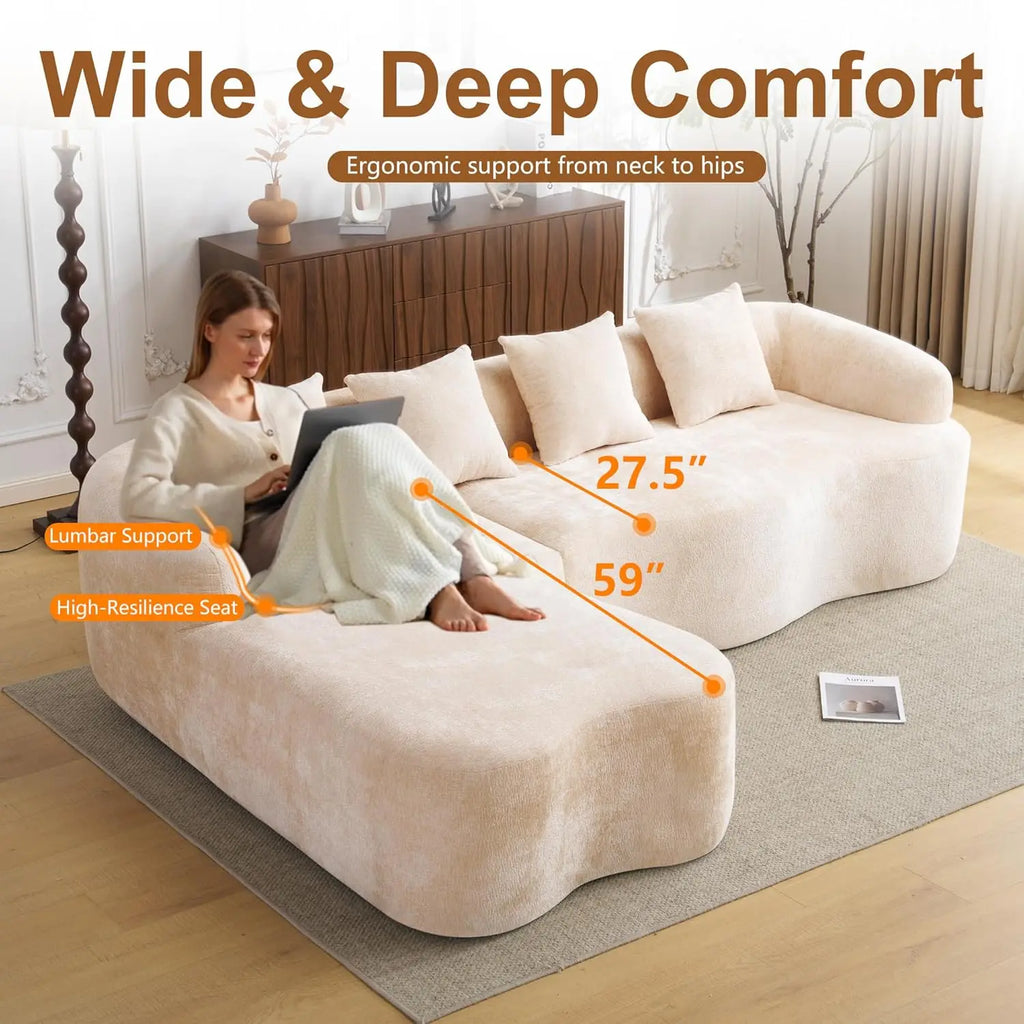 104.7”  Chenille Oversized Boneless Curved Cloud Sectional Sofa, Chaise Lounge
