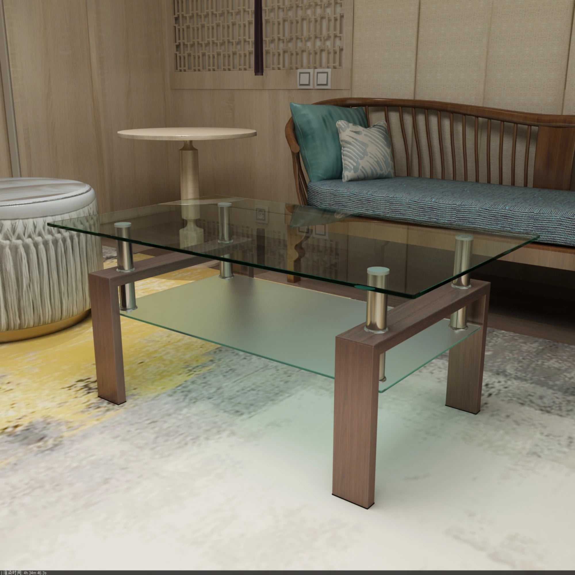 2-Tier Rectangle Black Clear Glass Coffee Table