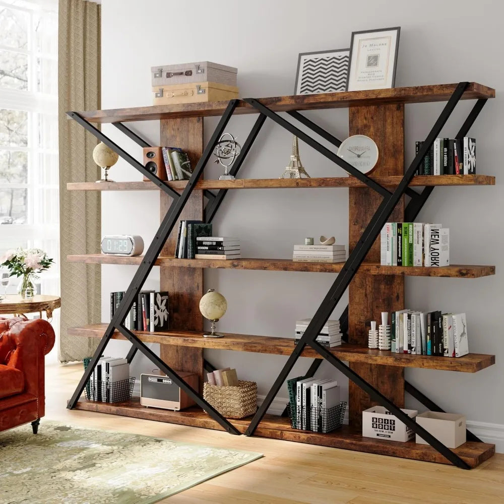 47.2IN 5-Tier Wood Display Bookshelf, 30mm Thick Board